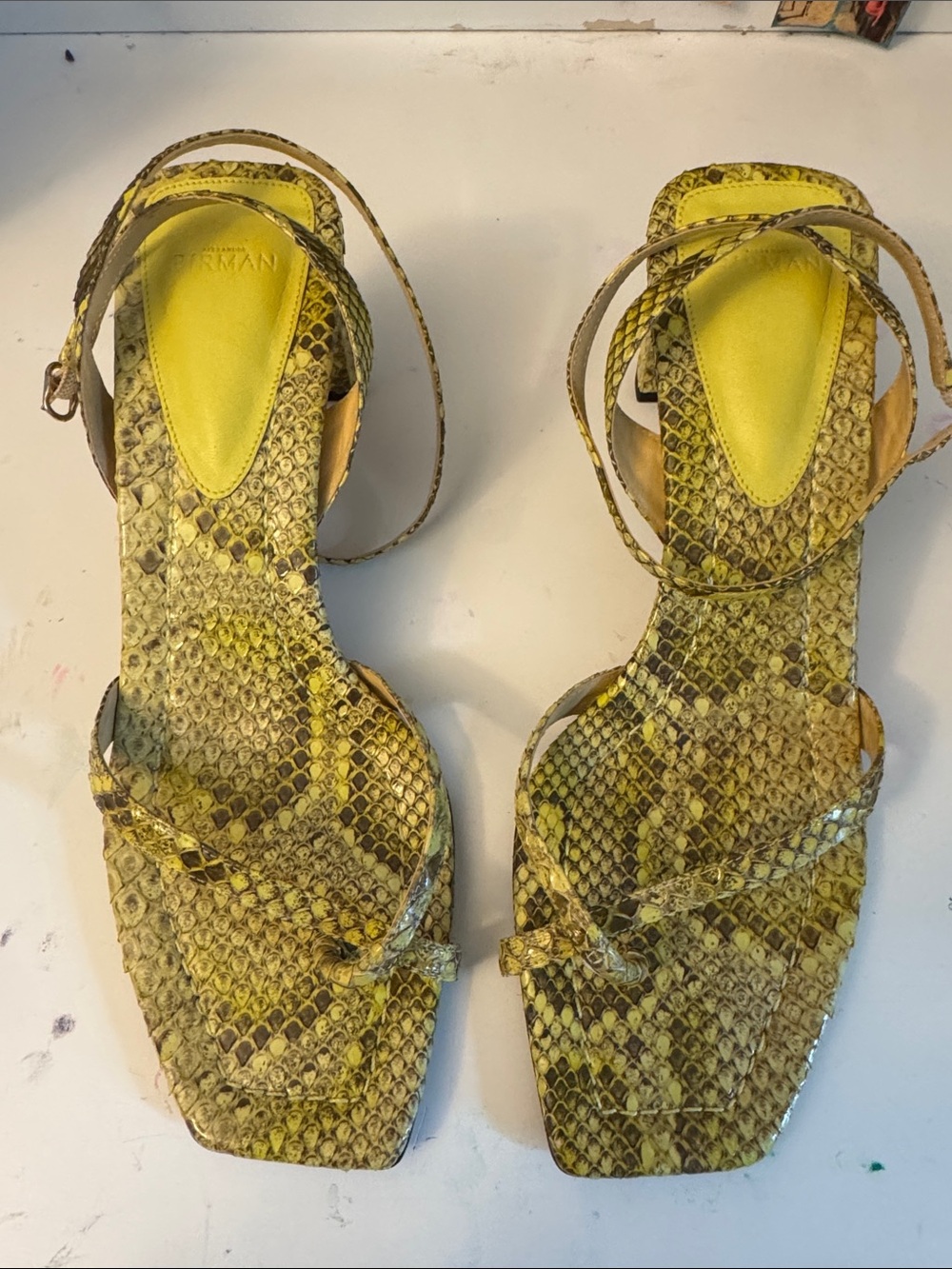 Alexander Birman Yellow Snake Strappy Sandals